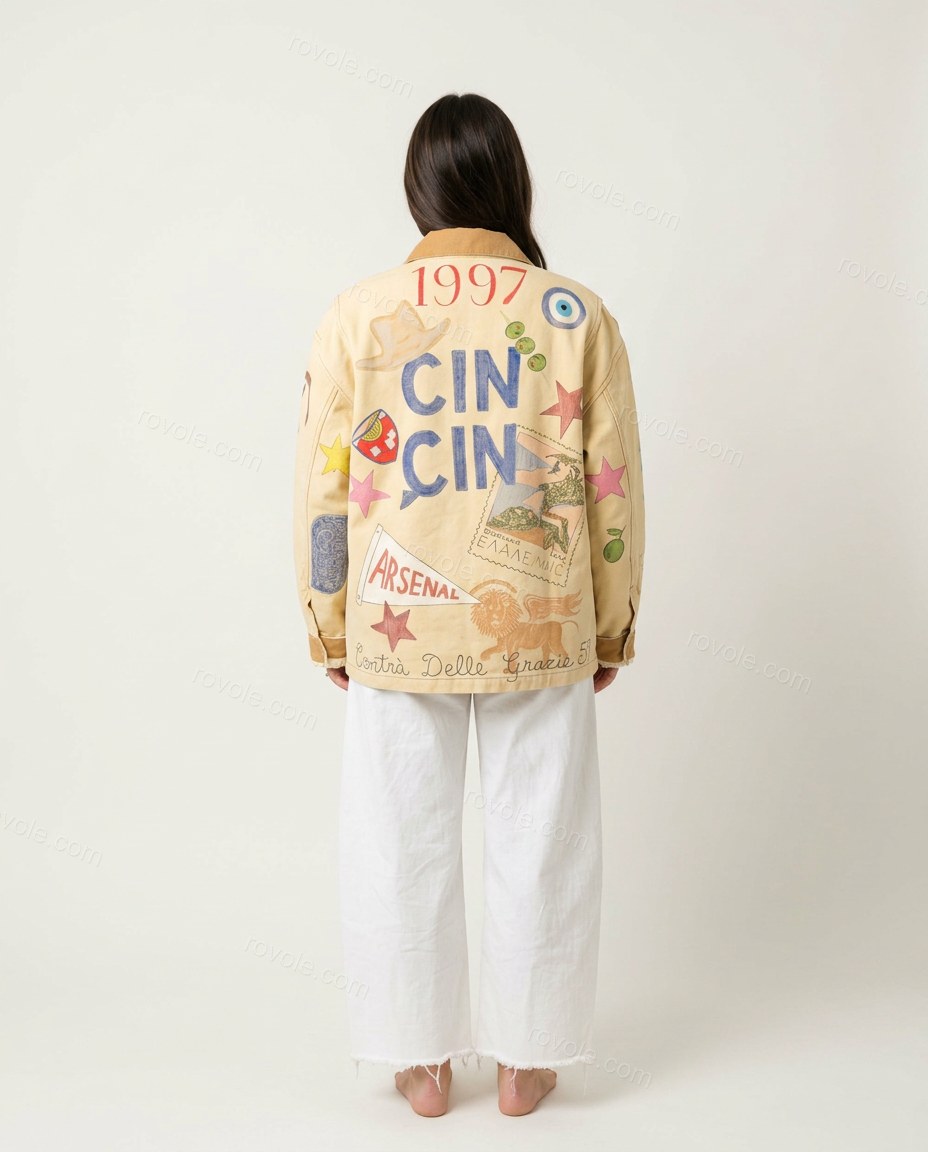 Ecru Elevated Printed Wide-Leg Jacket by rovole.com