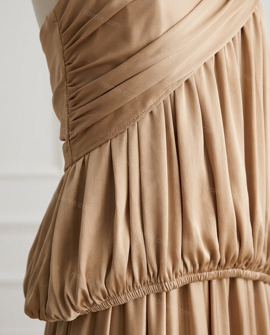 Champagne Elevated Satin Maxi Dress by rovole.com