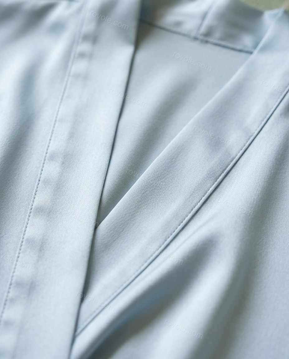 Light Blue Elevated Satin Jacket Light Blue Jacket with Relaxed Fit silhouette and Satin texture, additional styling view for Wedding Guest, a private garden lunch, Summer weekend plans, dinner reservations, and late-summer travel, US East / Hamptons Elit by rovole.com