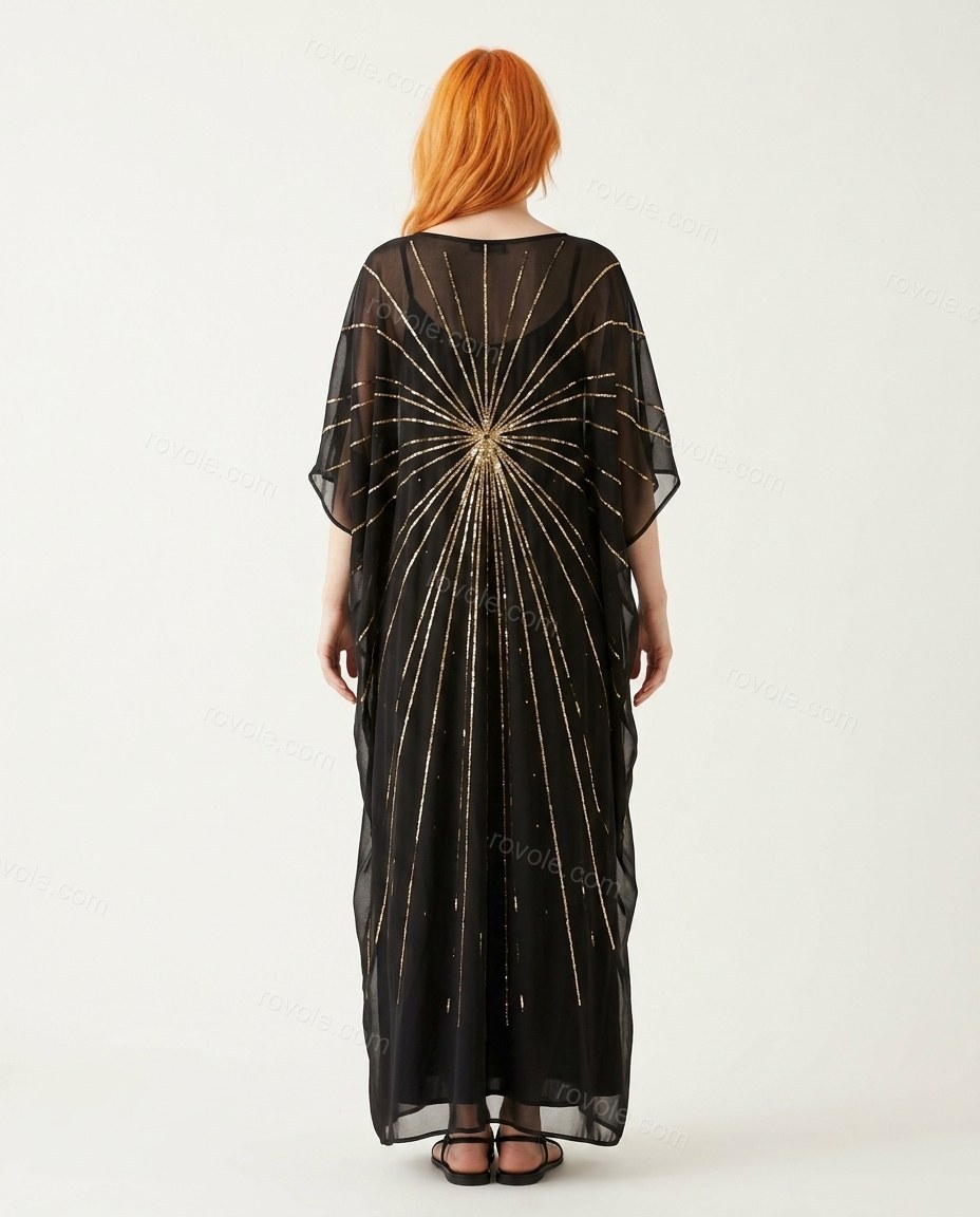 Black Maxi Chiffon Dress, back studio view, by rovole.com