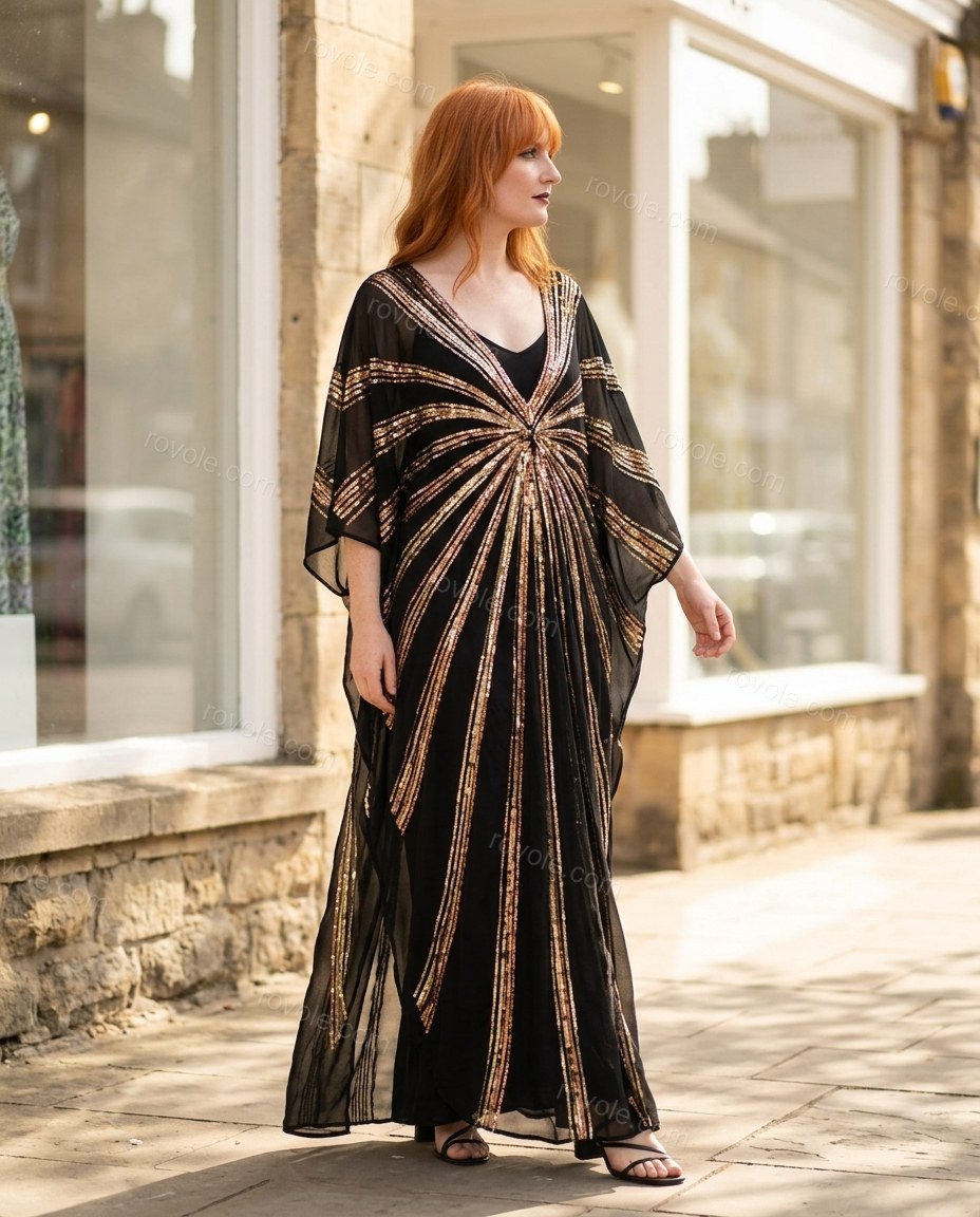 Black Maxi Chiffon Dress, alternate use-case lifestyle view, by rovole.com