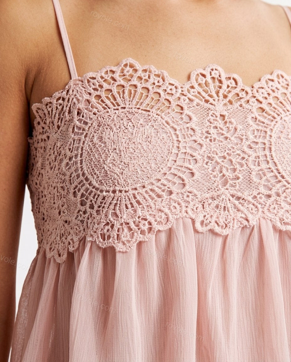 Light Pink Ruffled Peplum Lace Top & Pants Set, close-up of white accents, lace trim and ruffle hem, by rovole.com