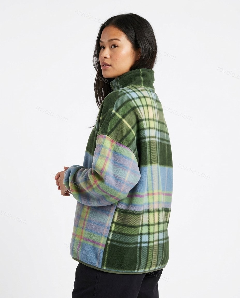 Green Patchwork Cape Blouse, back studio view, by rovole.com