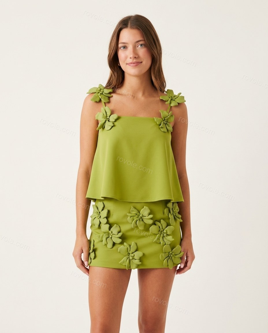 Lime Green Cropped Skirt Set, front studio view, by rovole.com
