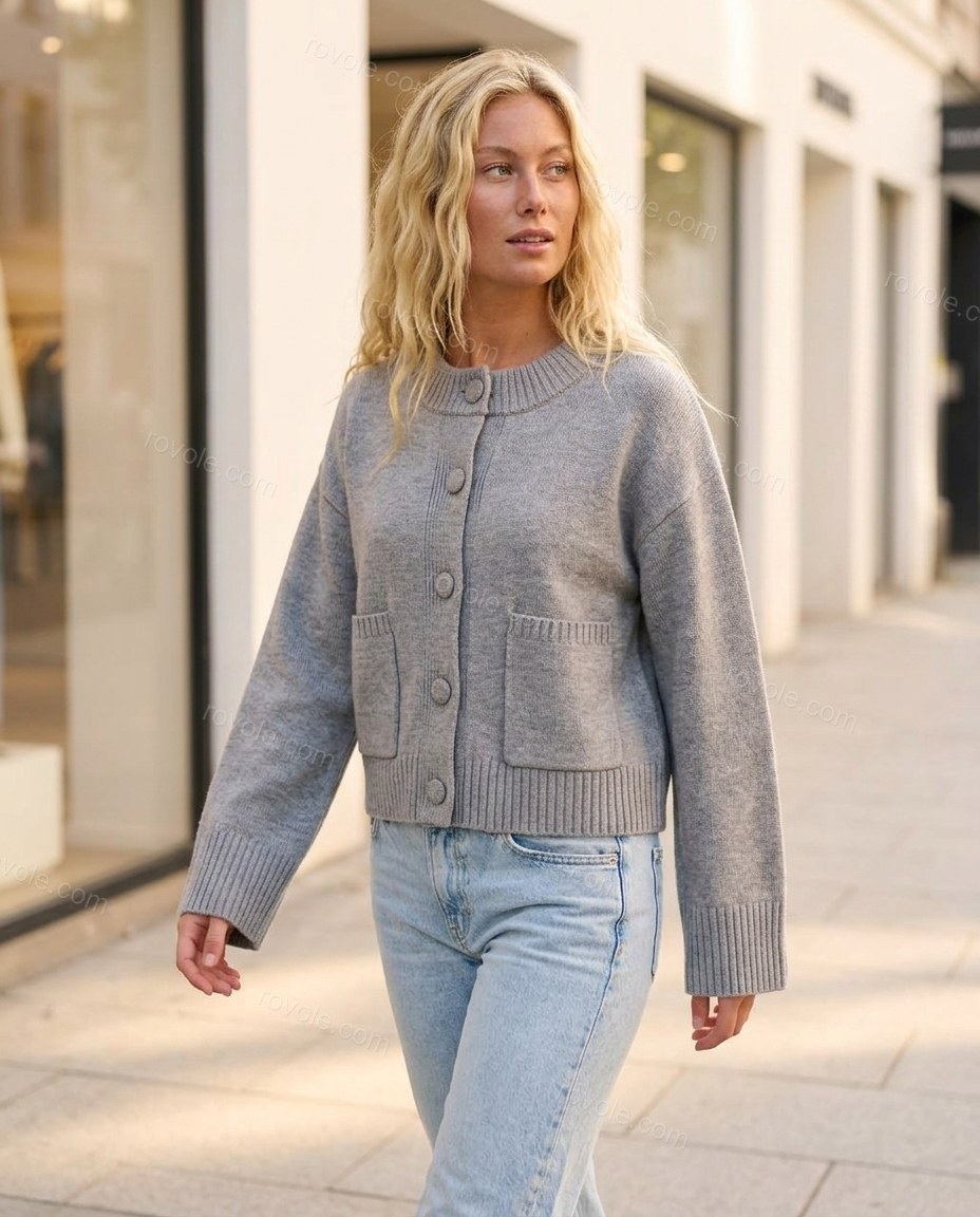 Grey Knit Ribbed Cardigan, alternate use-case lifestyle view, by rovole.com