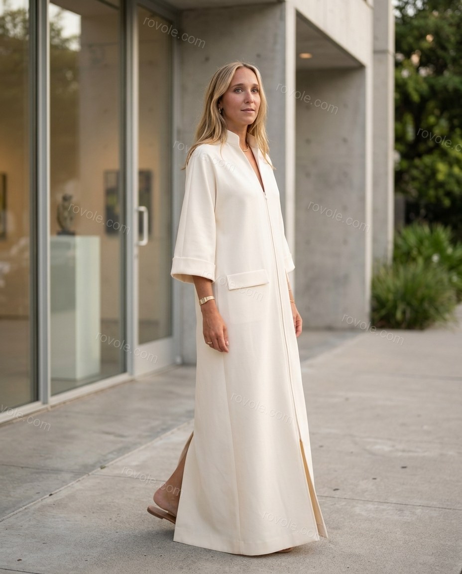 Cream Maxi Dress, walking lifestyle view, by rovole.com