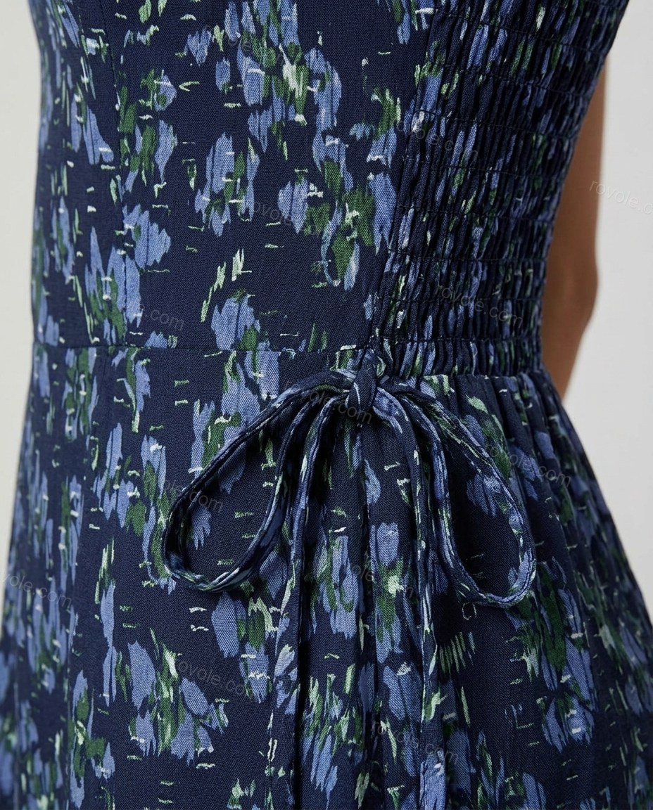 Navy Blue Floral Jumpsuit, close-up of floral, by rovole.com