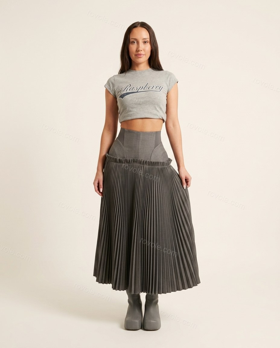 Grey Pleated Ribbed Bottom, front studio view, by rovole.com