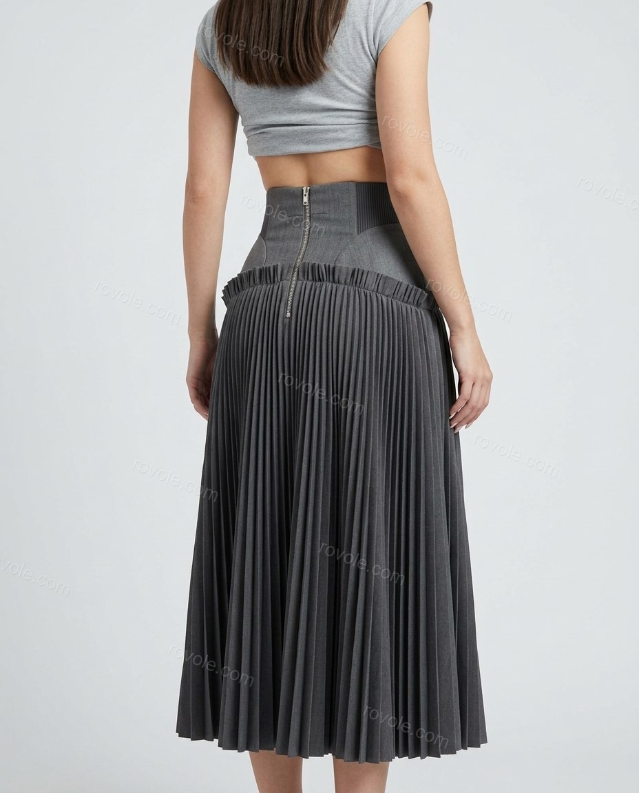 Grey Pleated Ribbed Bottom, back studio view, by rovole.com