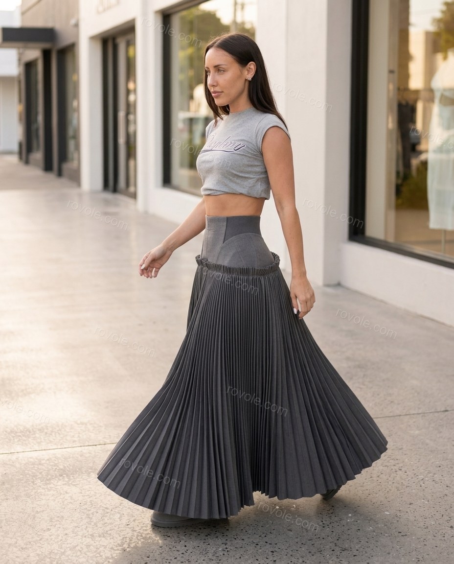 Grey Pleated Ribbed Bottom, walking lifestyle view, by rovole.com