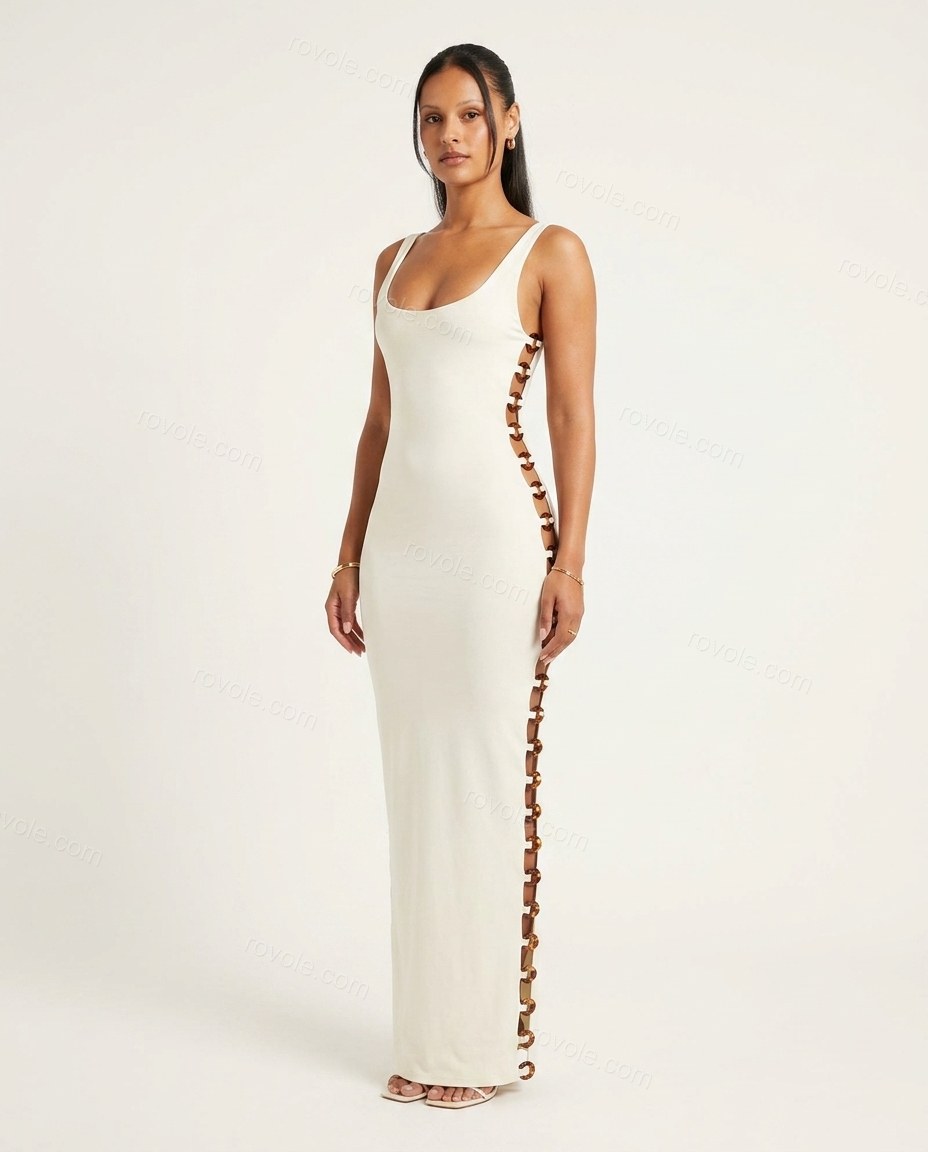 Off-white Maxi Knit Dress, front studio view, by rovole.com