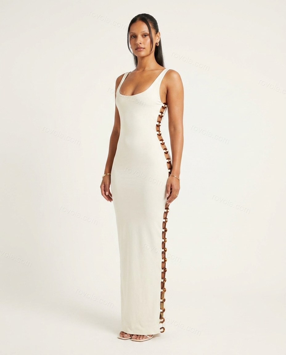 Off-white Maxi Knit Dress, front studio view, by rovole.com