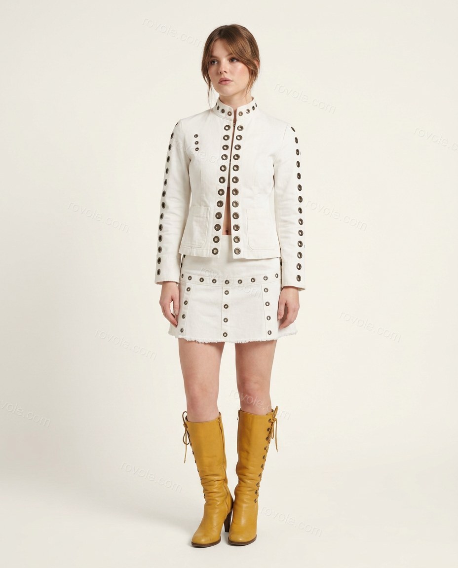 Off-white Mini Jacket & Skirt Set, front studio view, by rovole.com