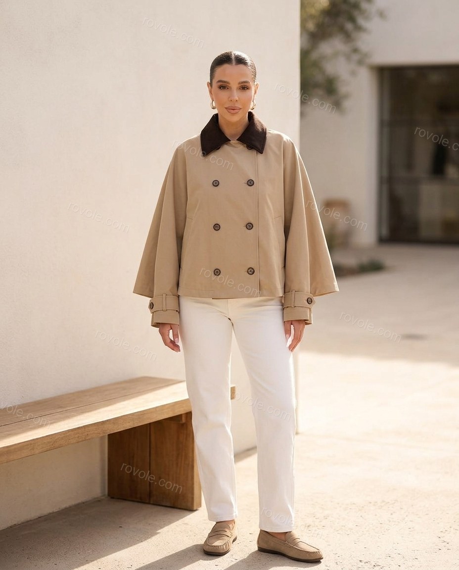 Beige Cape Blouse, full-length hero view, by rovole.com