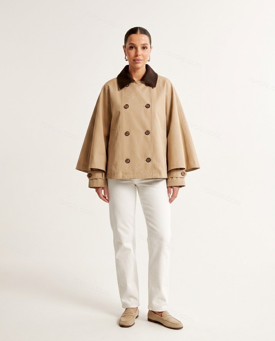 Beige Cape Blouse, front studio view, by rovole.com