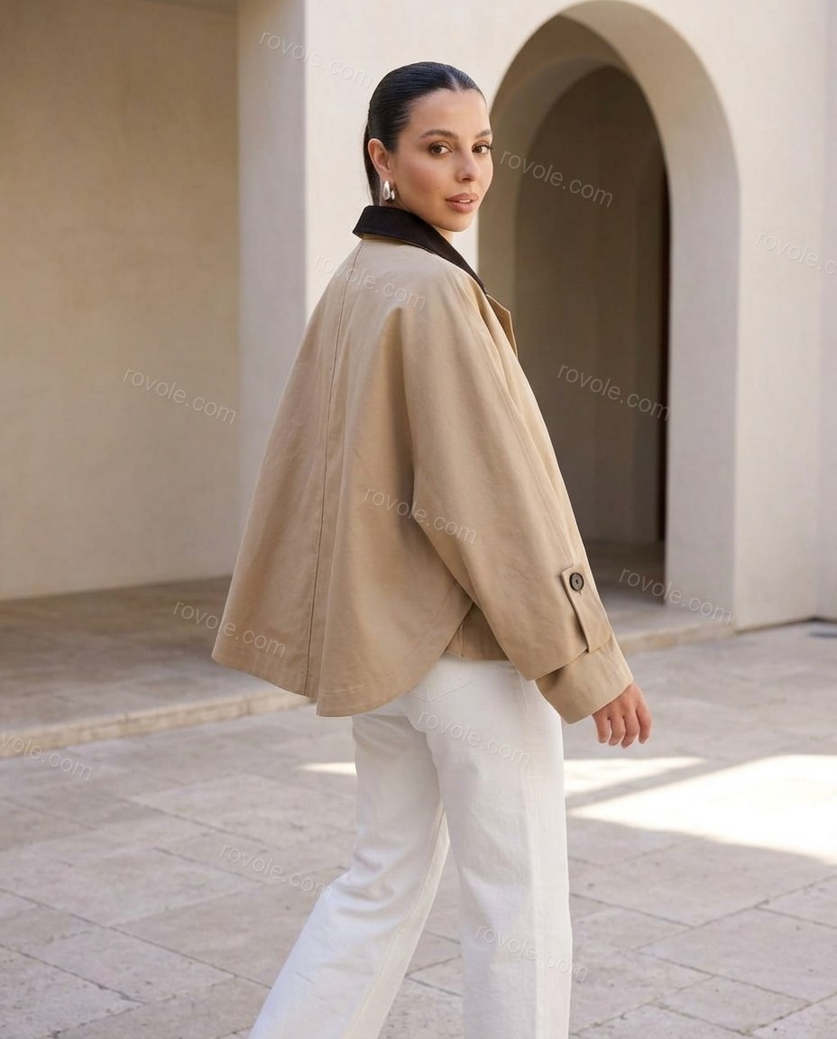 Beige Cape Blouse, movement and fit lifestyle view, by rovole.com