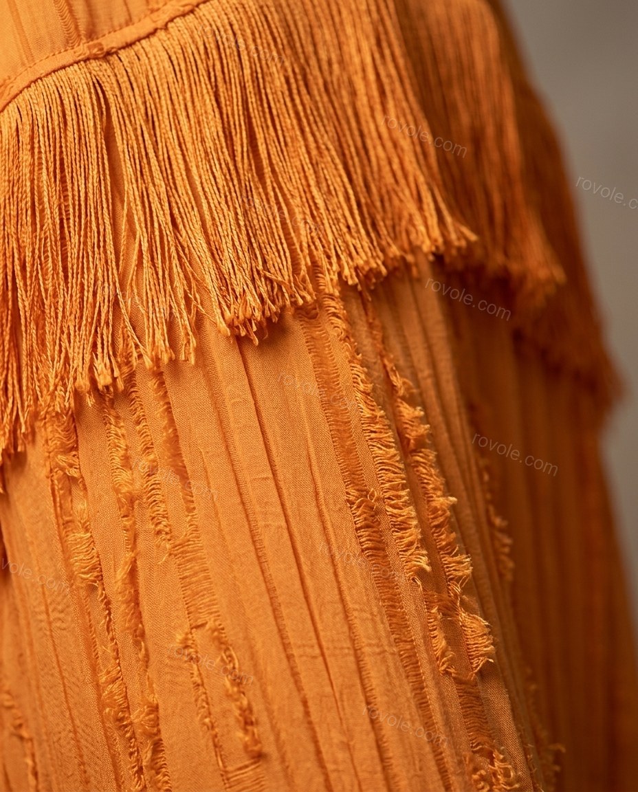 Orange Striped Maxi Open-Back Dress, close-up of striped, by rovole.com