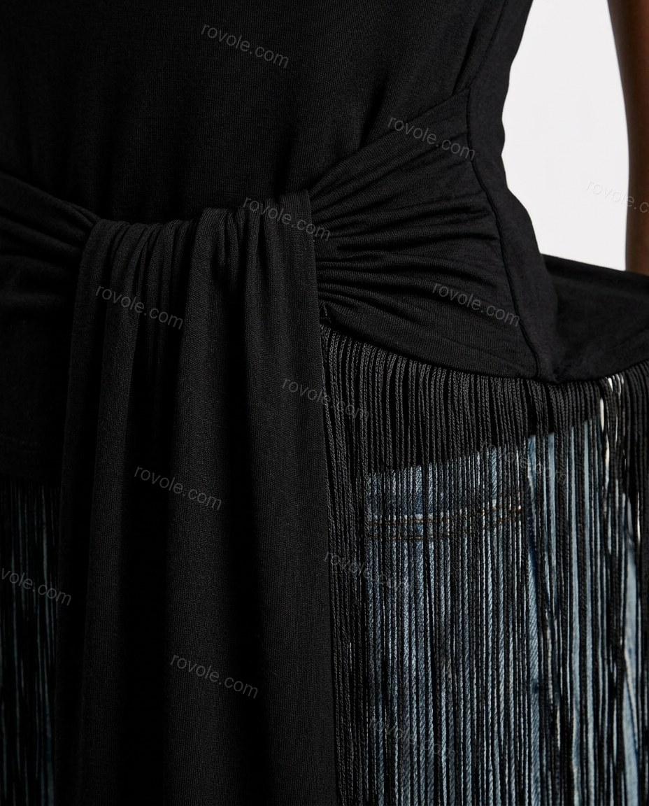 Black Polished Fringe Pant Set by rovole.com