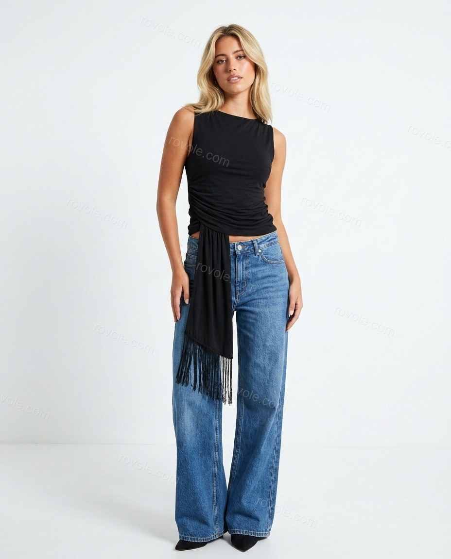 Black Polished Fringe Pant Set by rovole.com