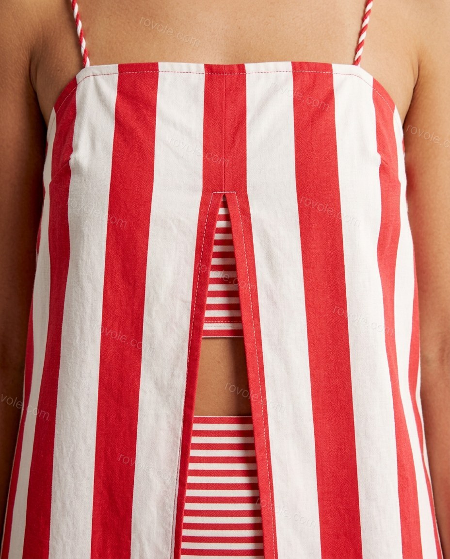 Red Striped Mini Skirt Set, close-up of striped, by rovole.com