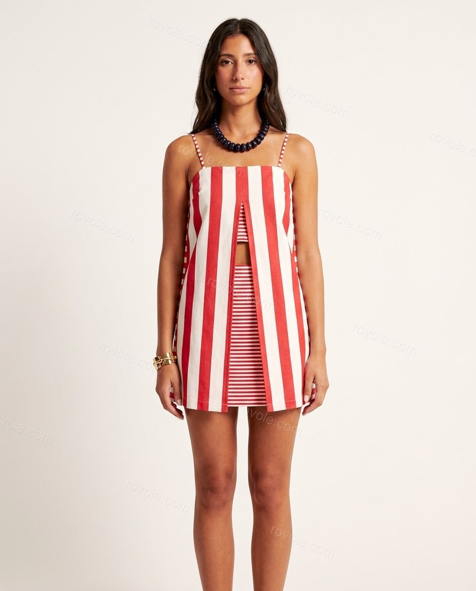 Red Striped Mini Skirt Set, front studio view, by rovole.com