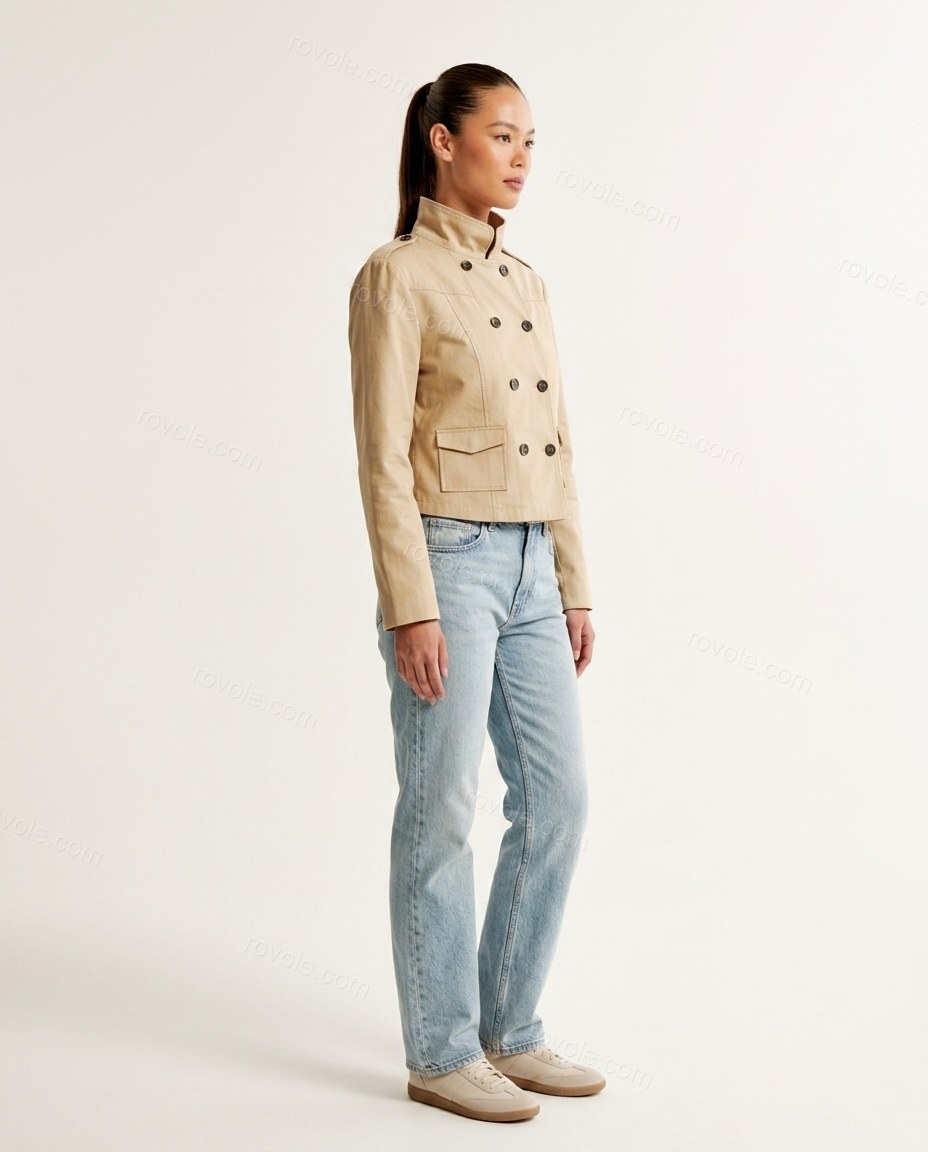 Beige Jacket, side and back studio view showing unclear, no back view available, by rovole.com