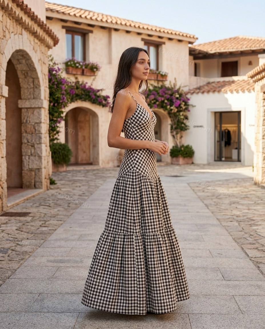 Black Maxi Open-Back Tiered Dress, alternate use-case lifestyle view, by rovole.com