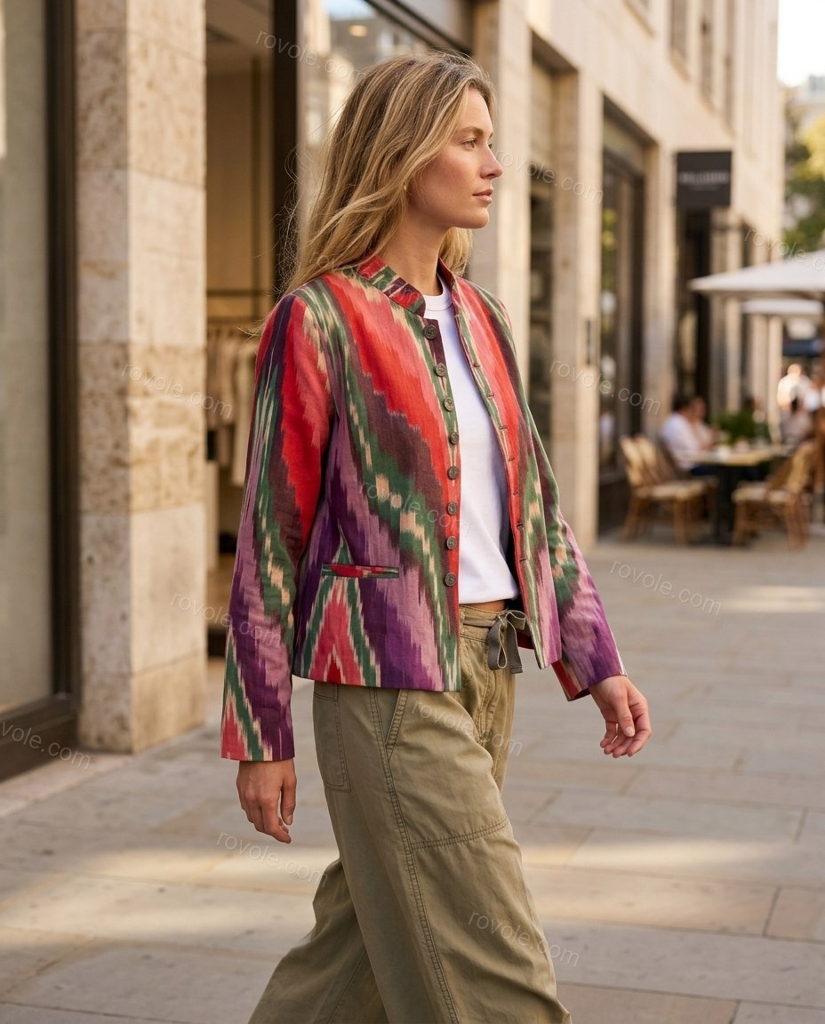 Multi-Color Ikat Jacket, alternate use-case lifestyle view, by rovole.com