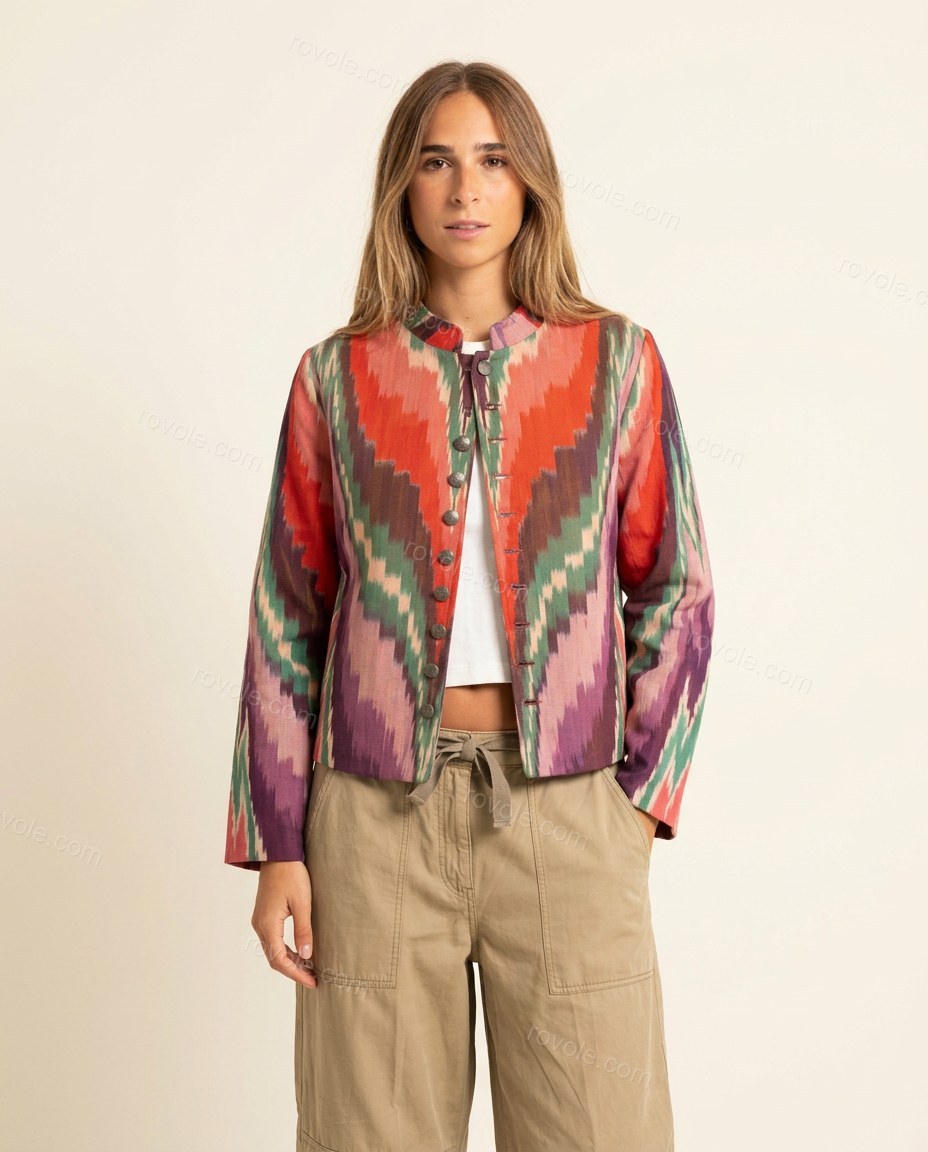 Multi-Color Ikat Jacket, front studio view, by rovole.com