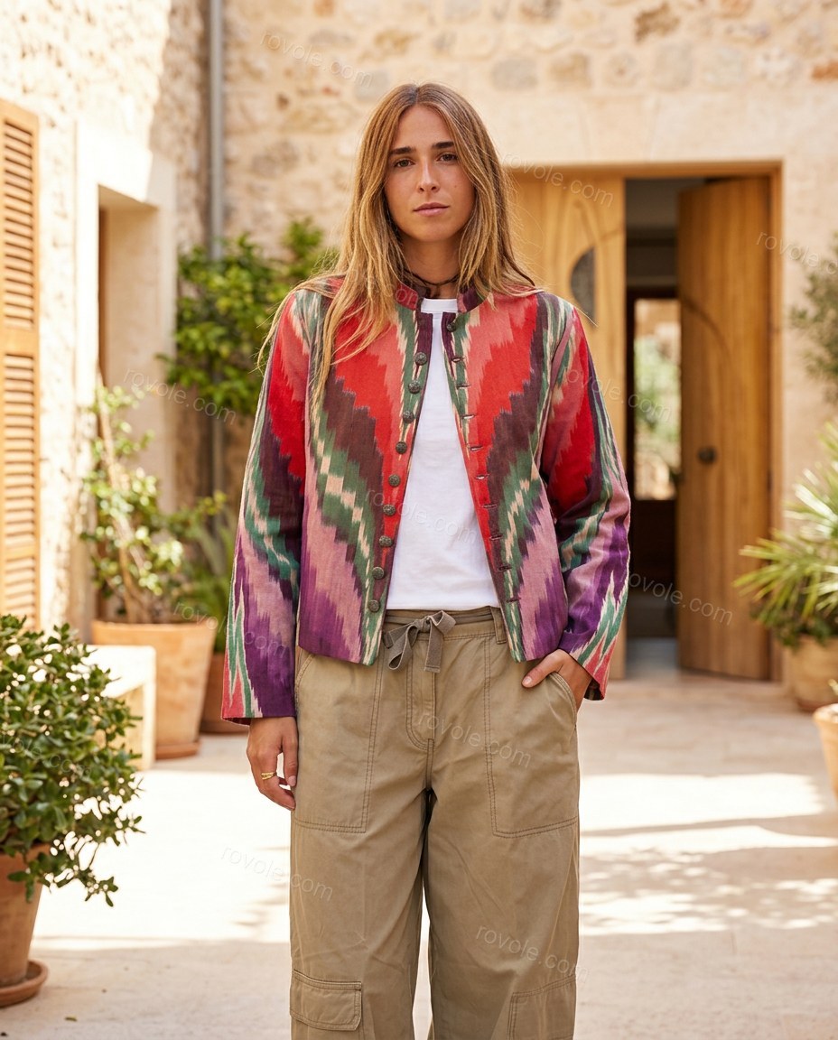 Multi-Color Ikat Jacket, full-length hero view, by rovole.com