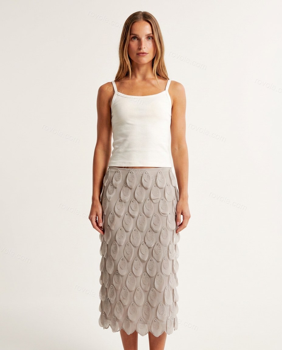Grey Midi Top & Skirt Set, front studio view, by rovole.com