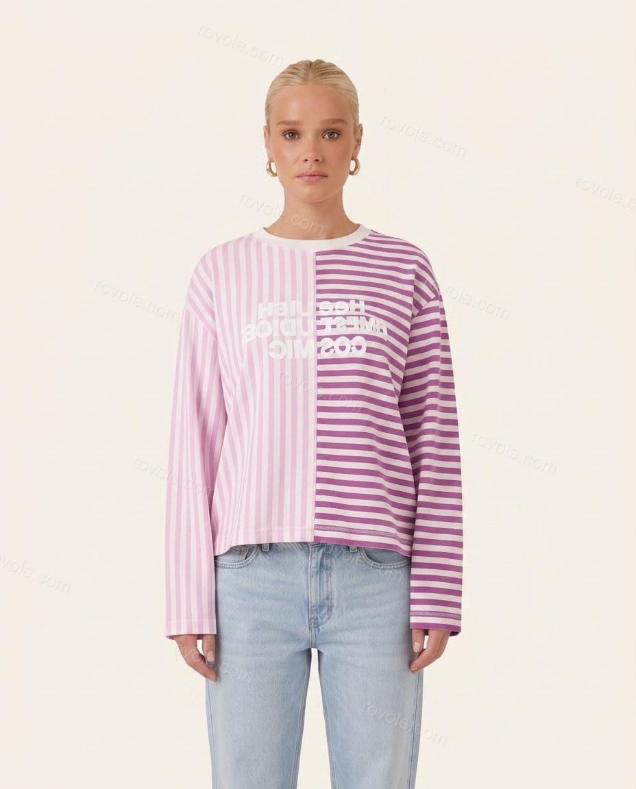 Purple Striped Cotton Ribbed Top, front studio view, by rovole.com