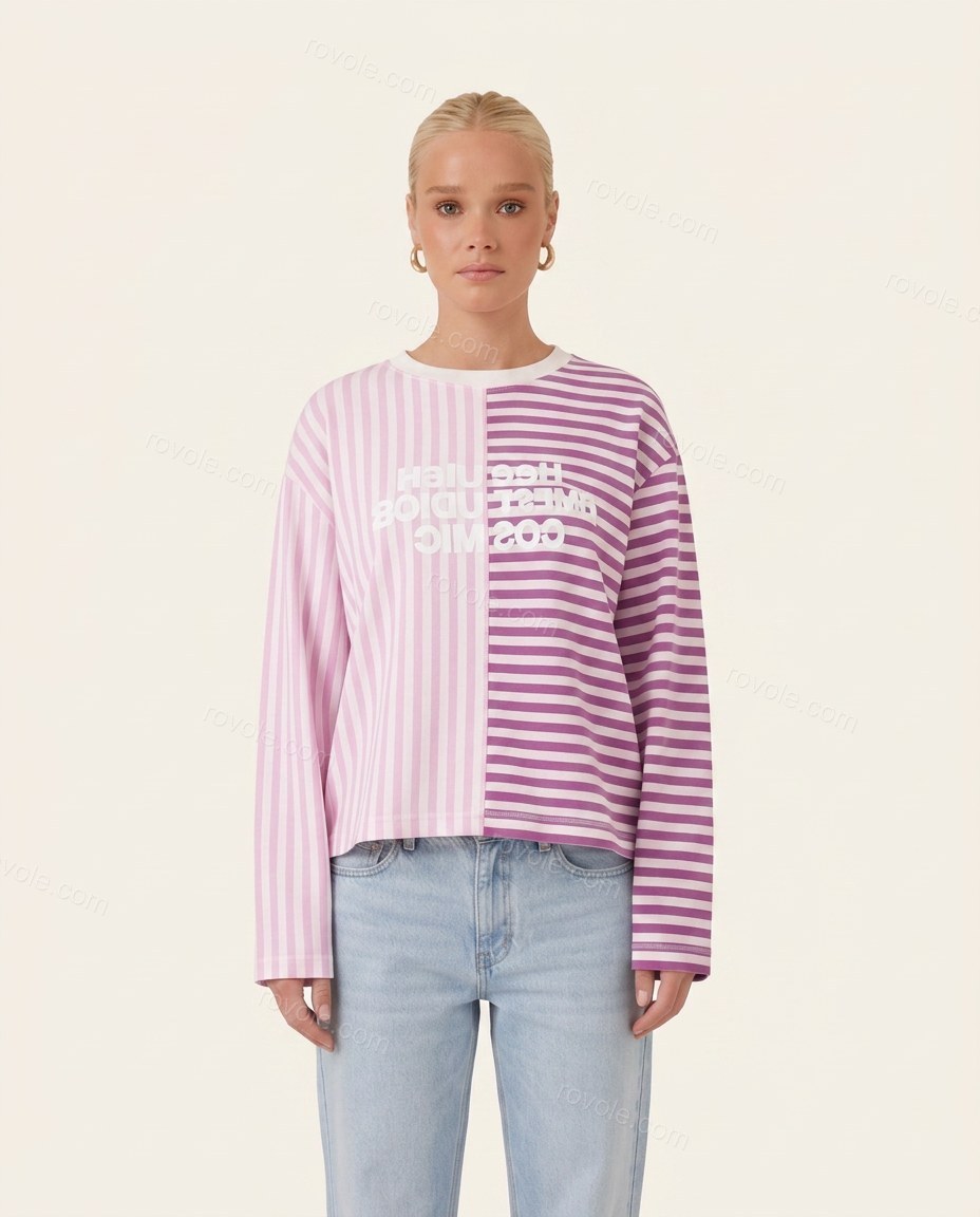 Purple Striped Cotton Ribbed Top, front studio view, by rovole.com