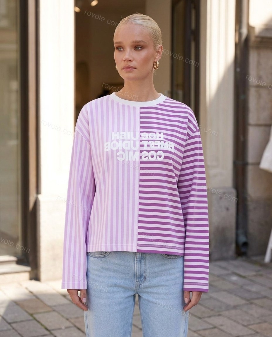 Purple Striped Cotton Ribbed Top, alternate use-case lifestyle view, by rovole.com
