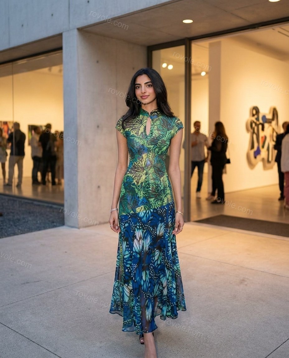 Blue Asymmetric Dress, alternate use-case lifestyle view, by rovole.com