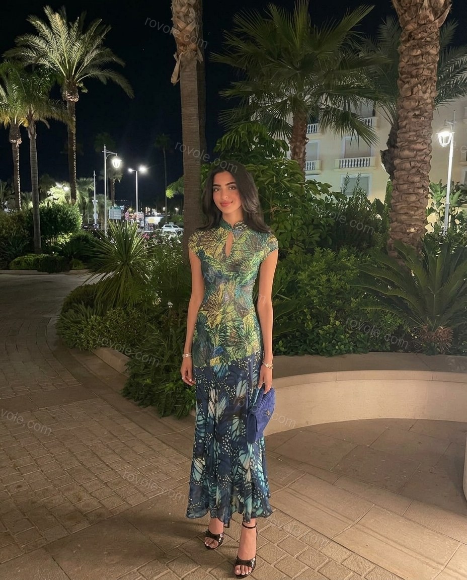 Blue Asymmetric Dress, full-length hero view, by rovole.com