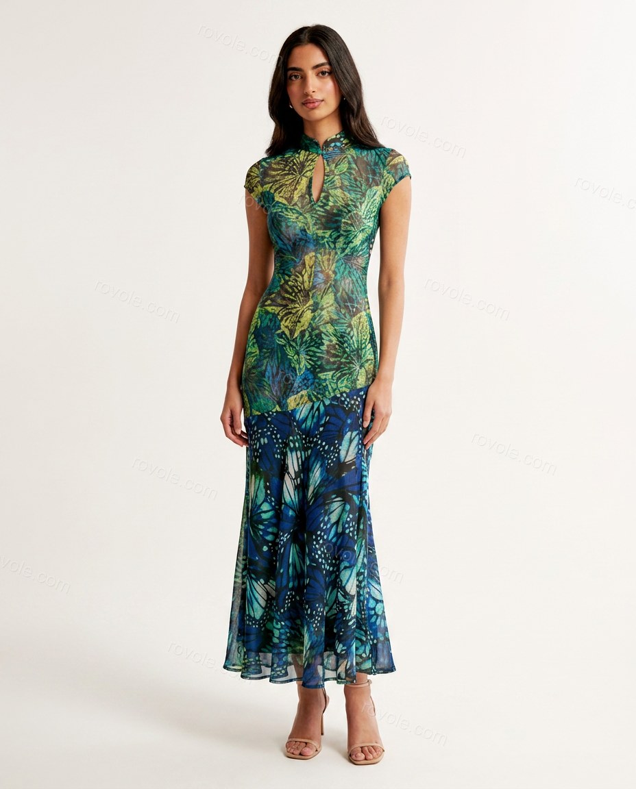 Blue Asymmetric Dress, front studio view, by rovole.com