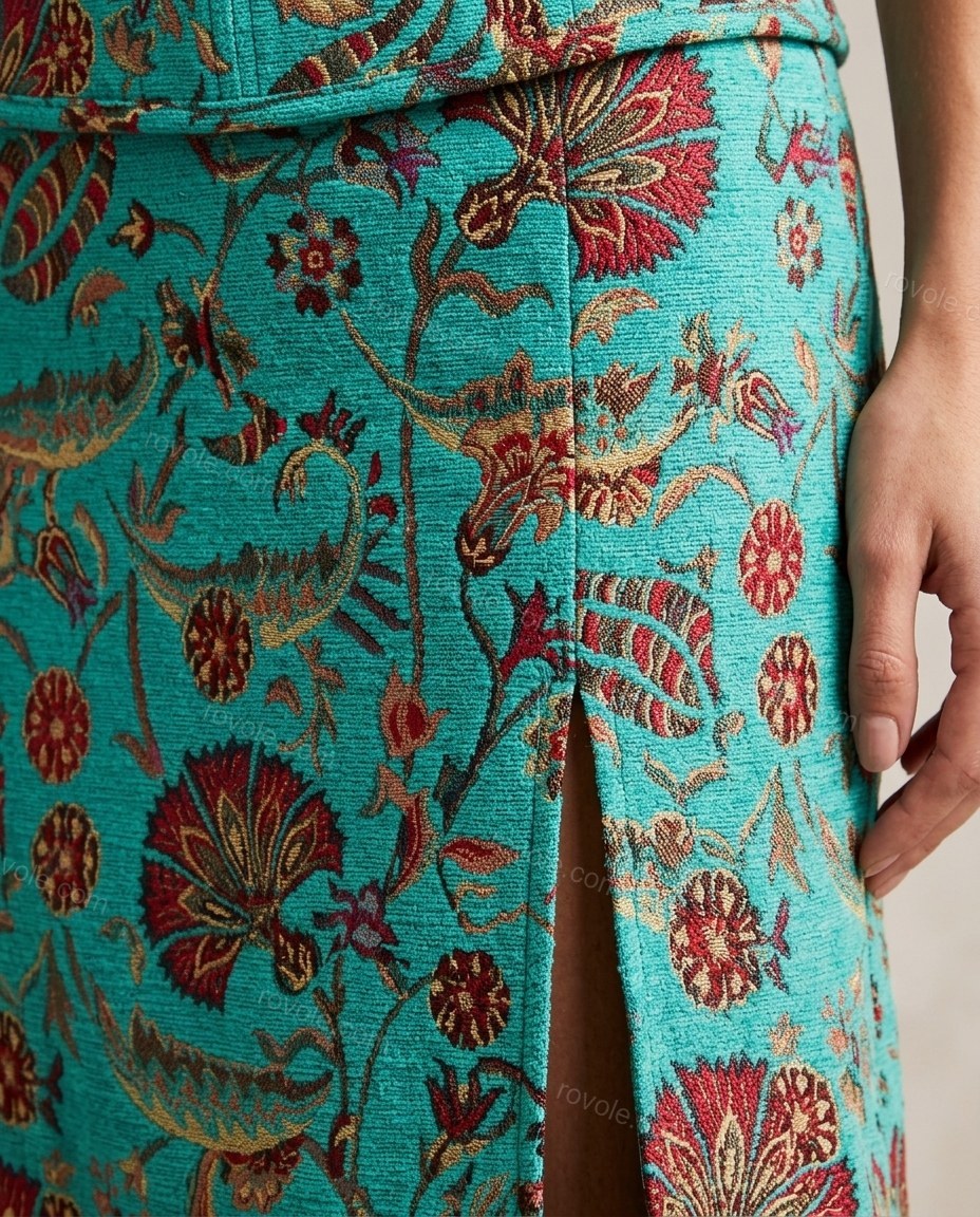 Teal Floral Strapless Lace Dress, close-up of floral, by rovole.com