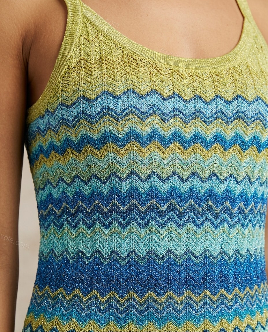 Blue Chevron Maxi Knit Dress, close-up of chevron, by rovole.com