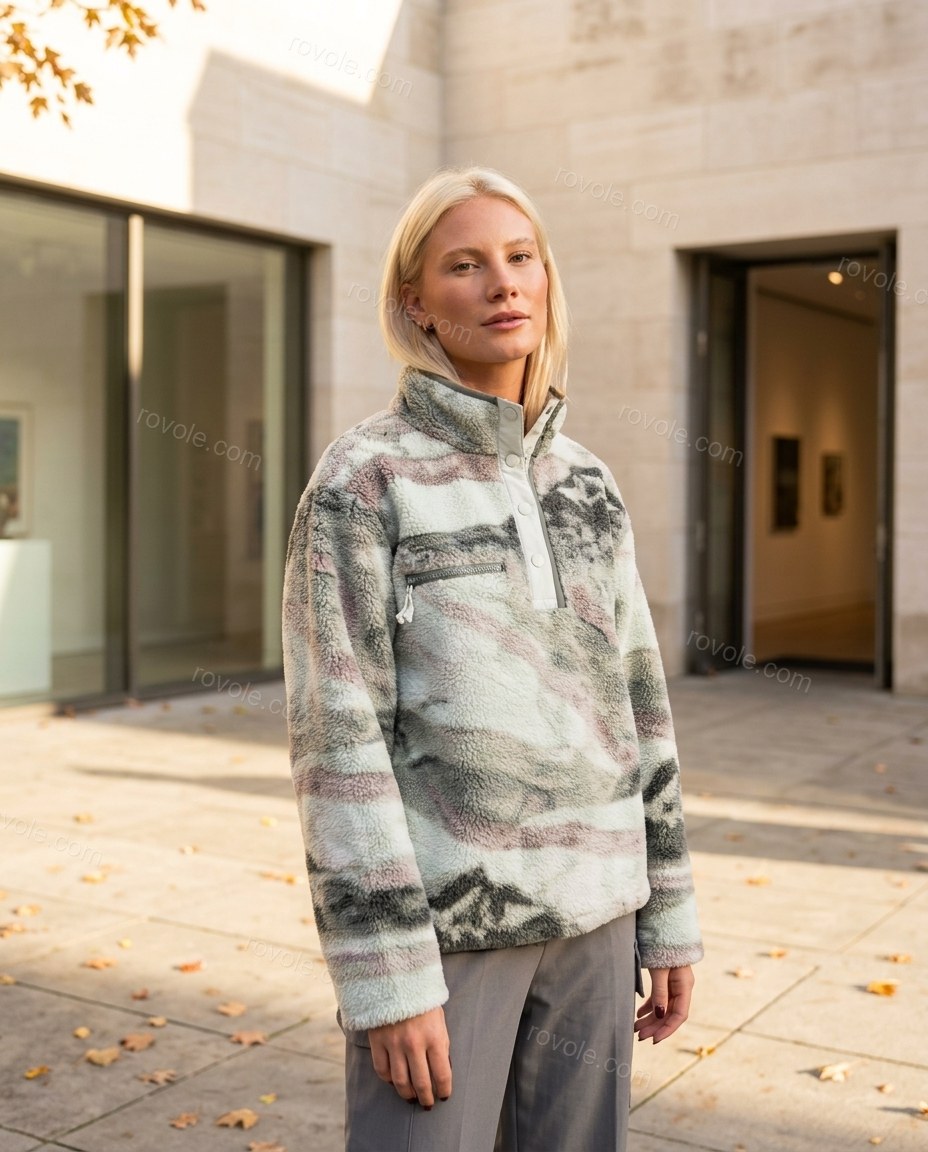 Light Green Abstract Two-Piece Set, three-quarter brand lifestyle view, by rovole.com