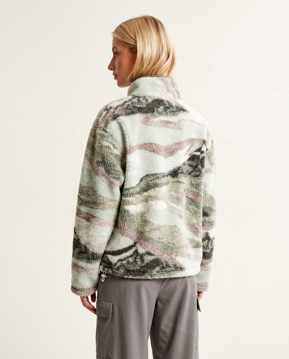Light Green Abstract Two-Piece Set, back studio view showing simple, clean back construction in matching fleece, by rovole.com