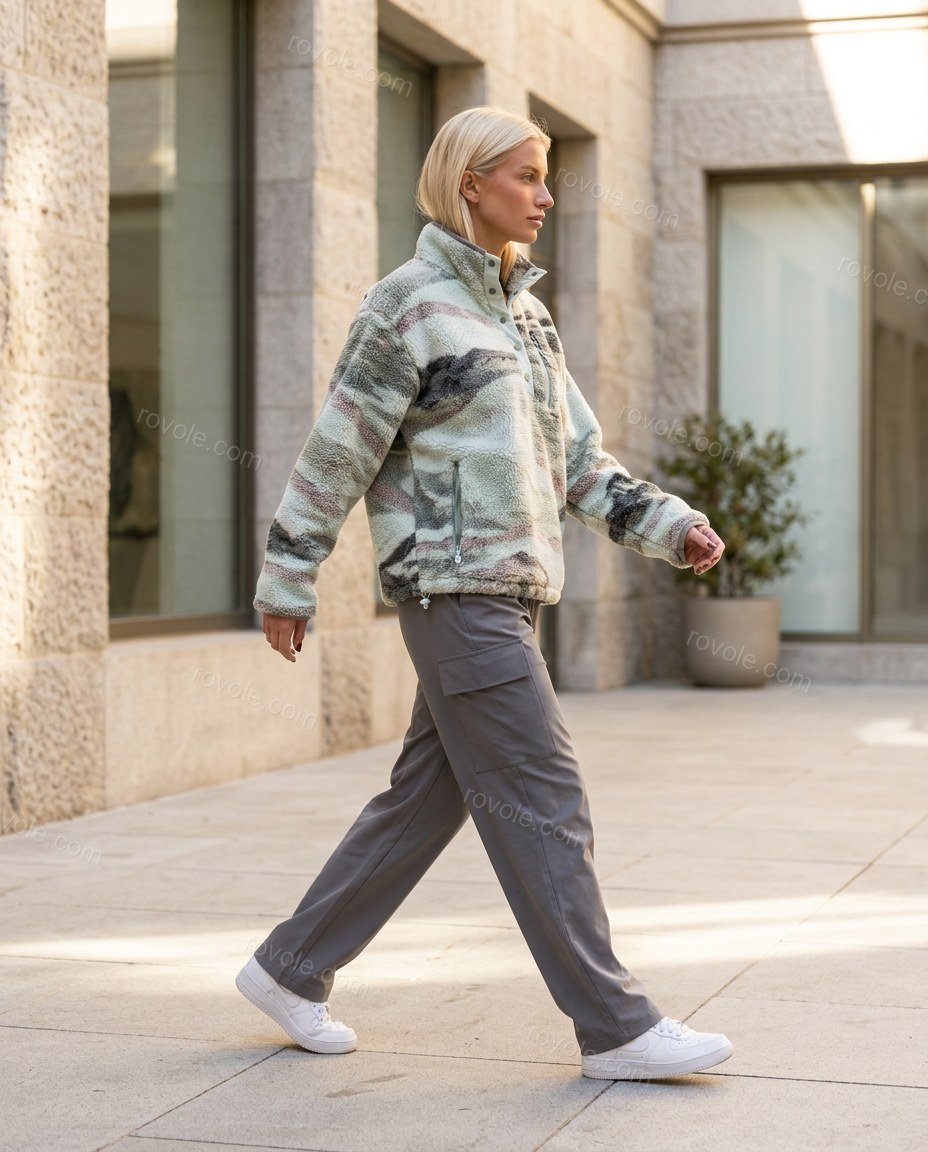 Light Green Abstract Two-Piece Set, walking lifestyle view, by rovole.com