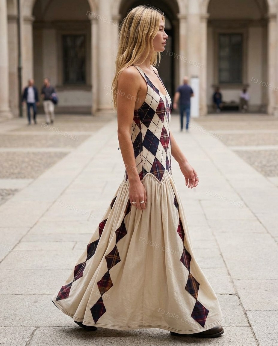 Cream Maxi Open-Back Dress, movement and fit lifestyle view, by rovole.com
