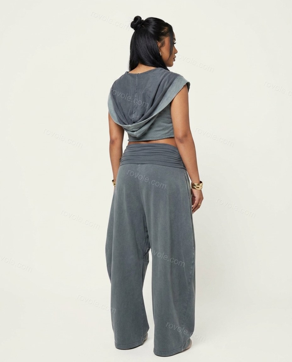 Slate Grey Knit Pants Set, back studio view, by rovole.com