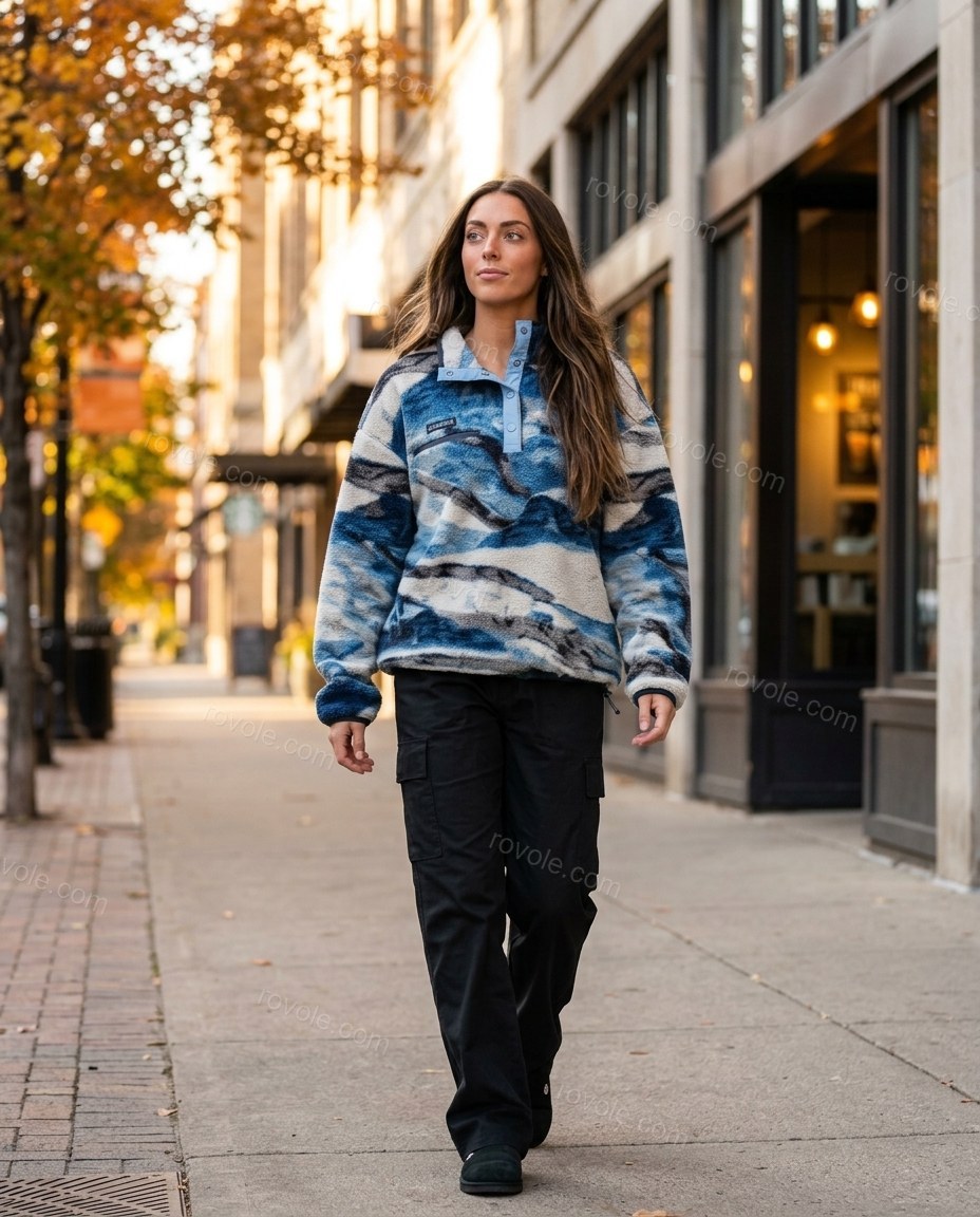 Blue Abstract Top, alternate use-case lifestyle view, by rovole.com