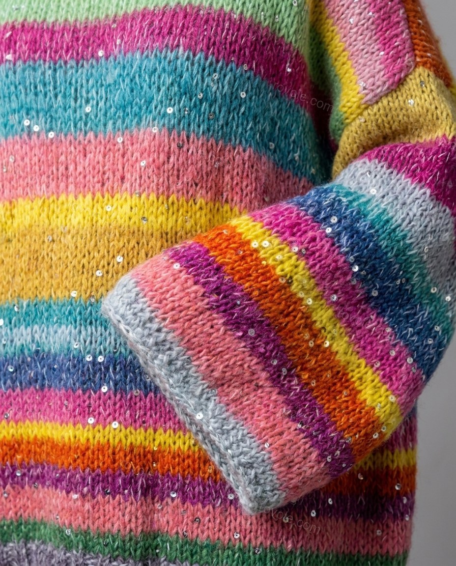 Multi-Color Striped Cowl-Neck Knit Skirt Set, close-up of striped, by rovole.com