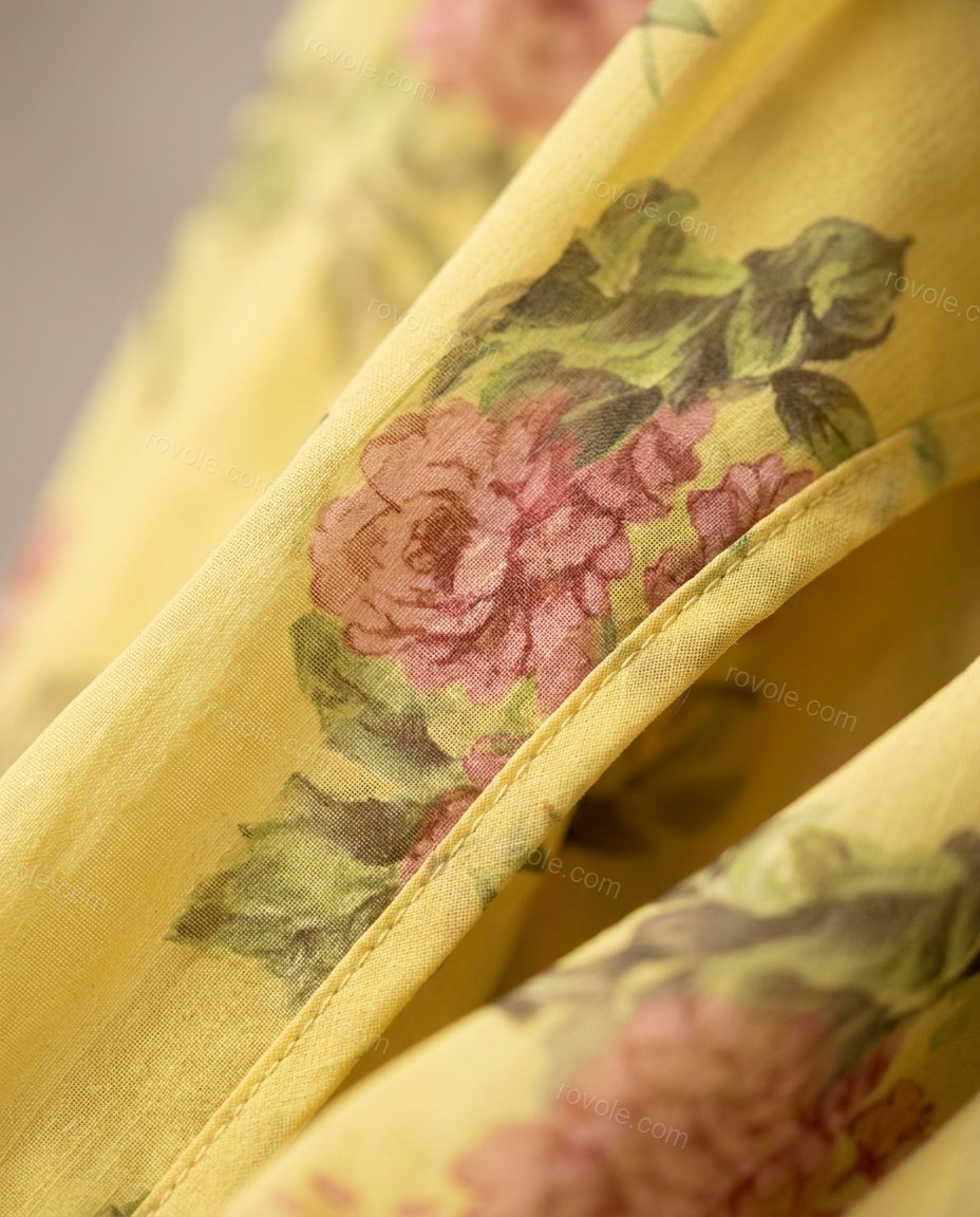 Yellow Floral Mini Open-Back Dress, close-up of floral, by rovole.com