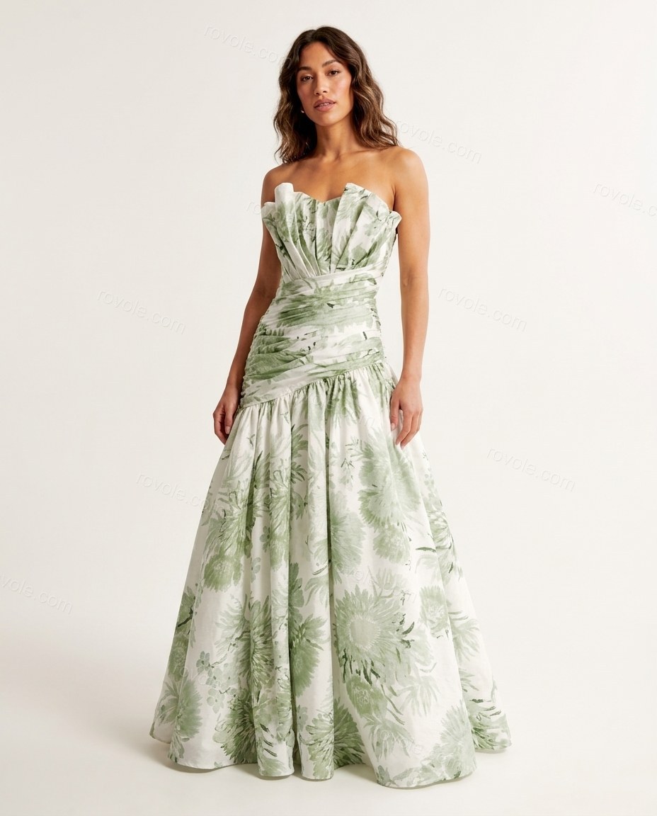 White Floral Maxi Dress, front studio view, by rovole.com