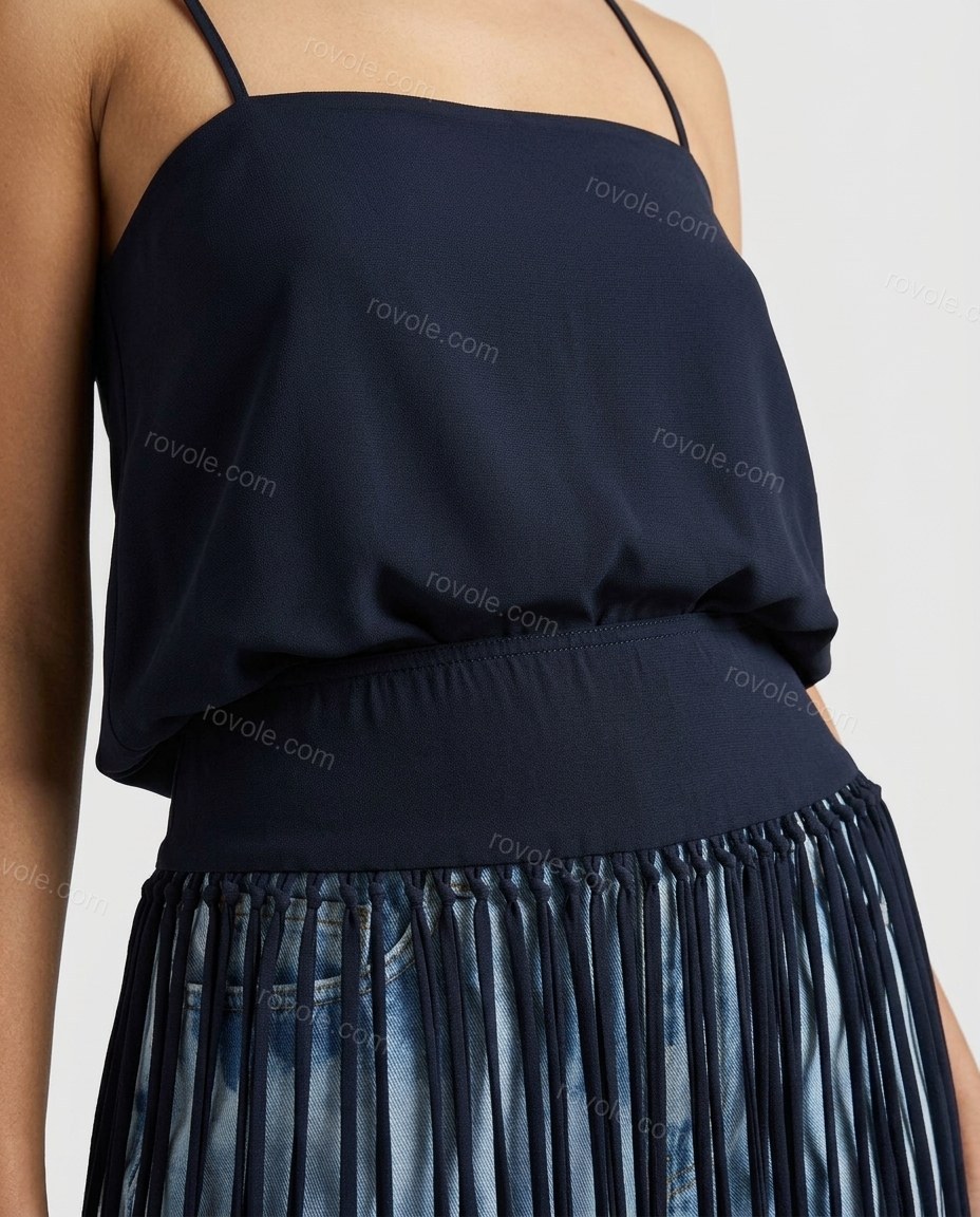 Light Blue Striped Fringe Camisole & Pants Set, close-up of striped, by rovole.com