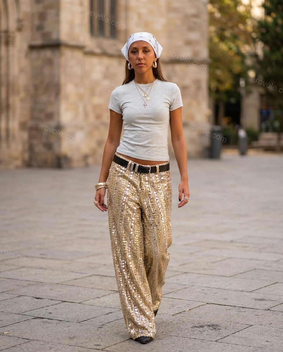 Gold Pants, movement and fit lifestyle view, by rovole.com